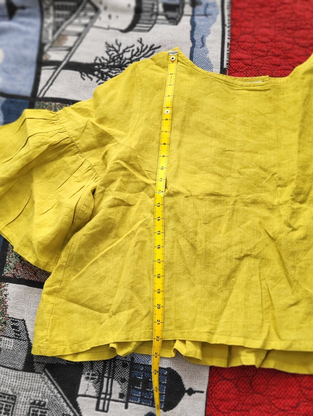 BRYN WALKER Frida Light Linen Bell-Sleeve Top in Chartreuse - Picture 15 of 16